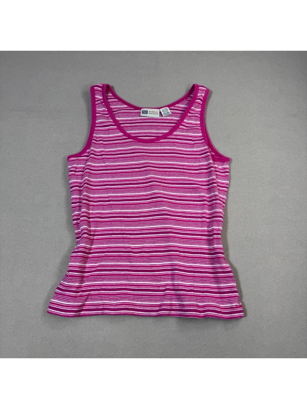 Y2K Faded Glory Pink Striped Ribbed Tank Top Cotton Baby Tee Style